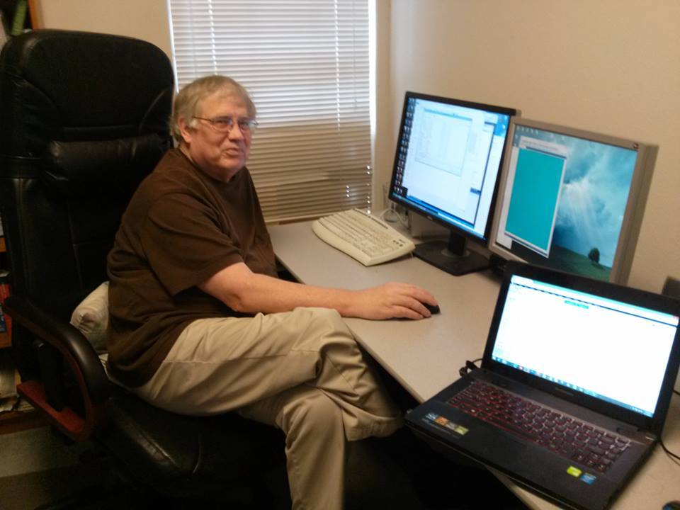 David at his post, working away on cave software as always; photo by Peter Sprouse